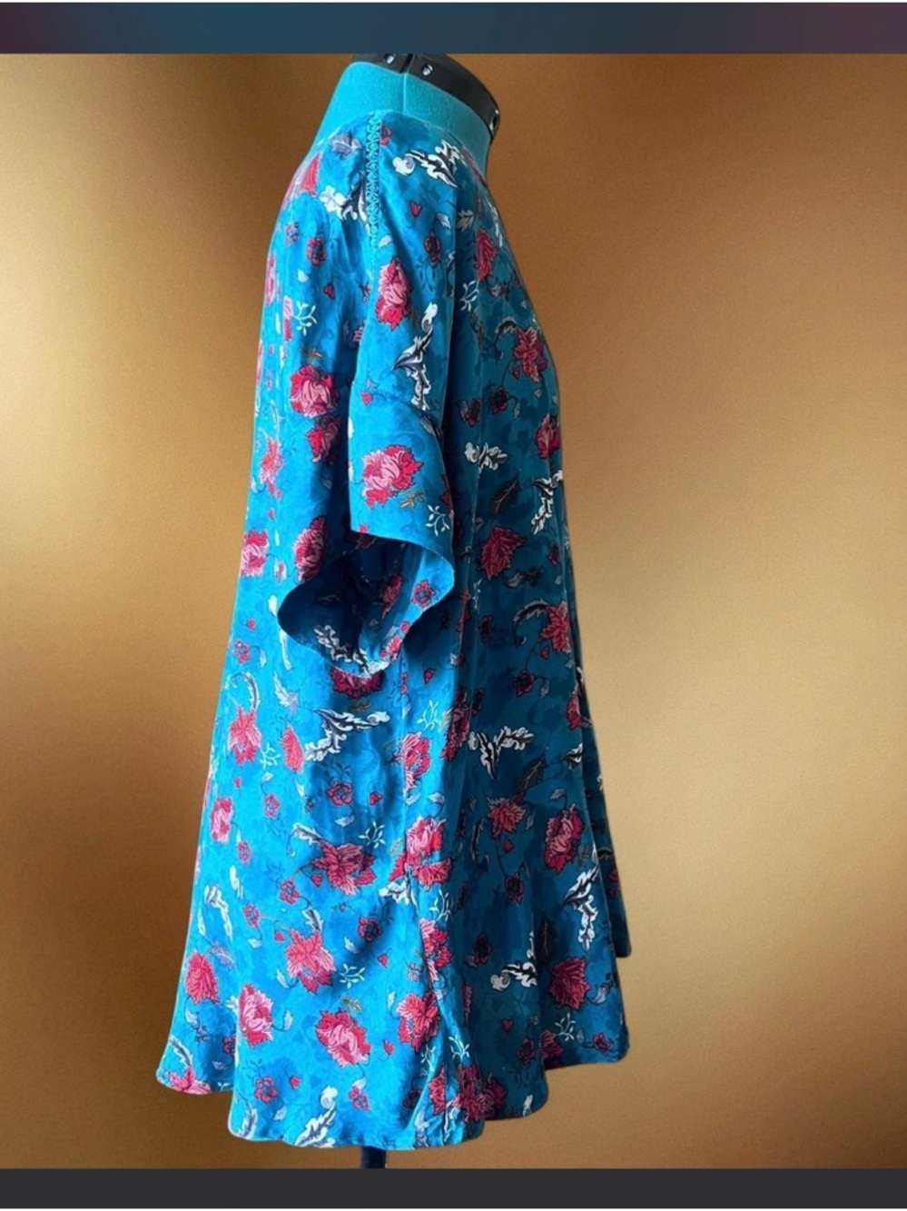 Democracy Teal Floral Peplum Blouse with Red Rose Print LARGE - Picture 4 of 7